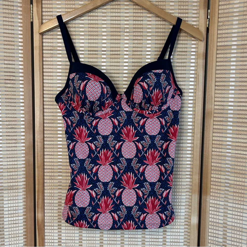 Boden Navy Pineapple-Print Bustier Swim Top